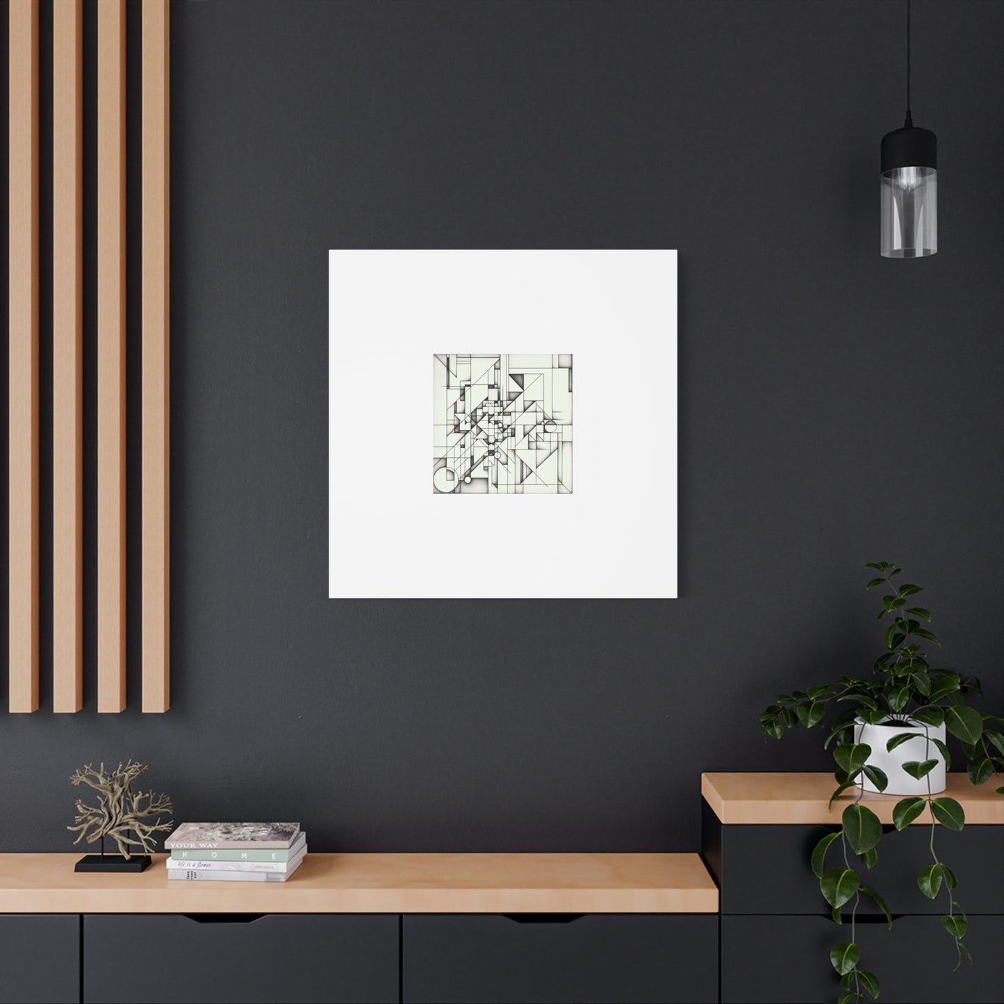 "Monochromatic Geometry" - Framed Canvas Print Colourful Wall Art