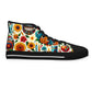 "Skull Fiesta: A Celebration of Life - High-Top Sneakers Featuring Vibrant Mexican Day of the Dead Inspired Textile Patterns and Indigenous Art Motifs"- High Top Trainers Fashion Sneakers