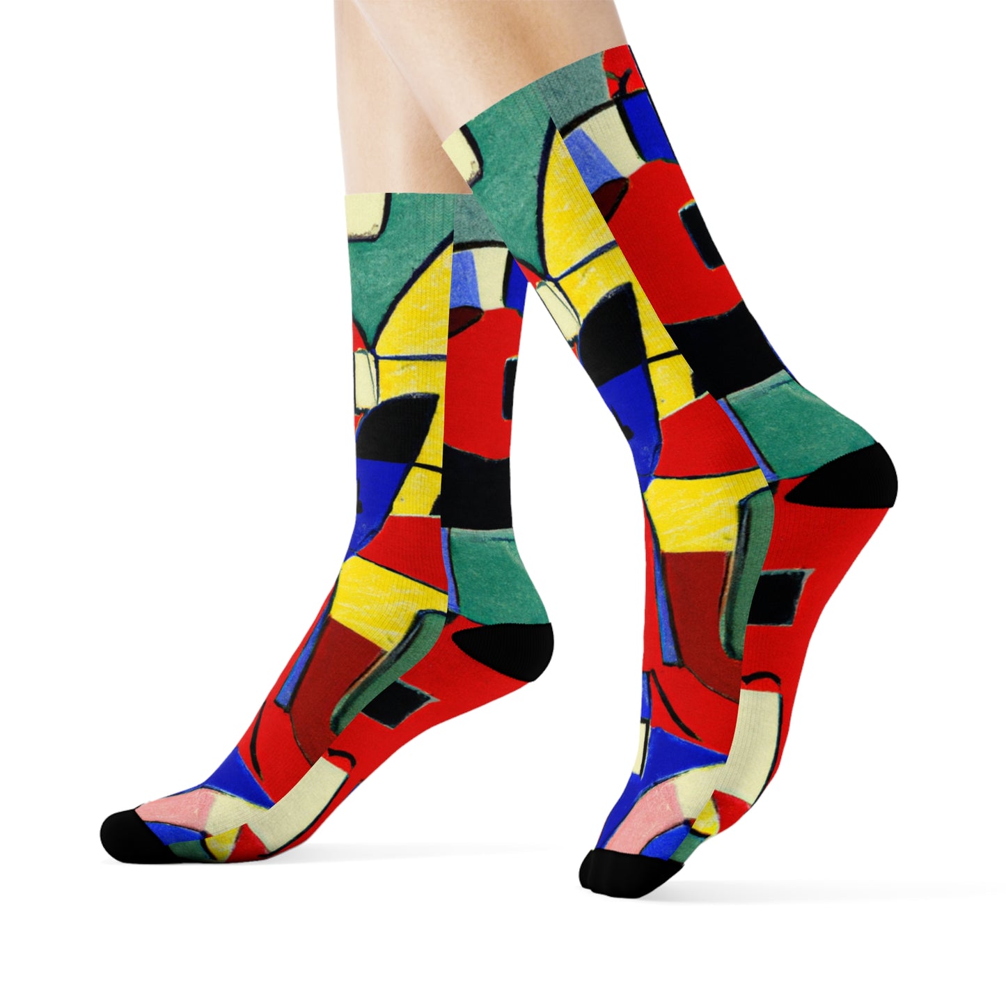 "Picasso's Prism Crew Socks: Boldly Colorful Cubism Textile Designs" - Men and Women Crew Socks Combed Athletic Sports Casual Classic