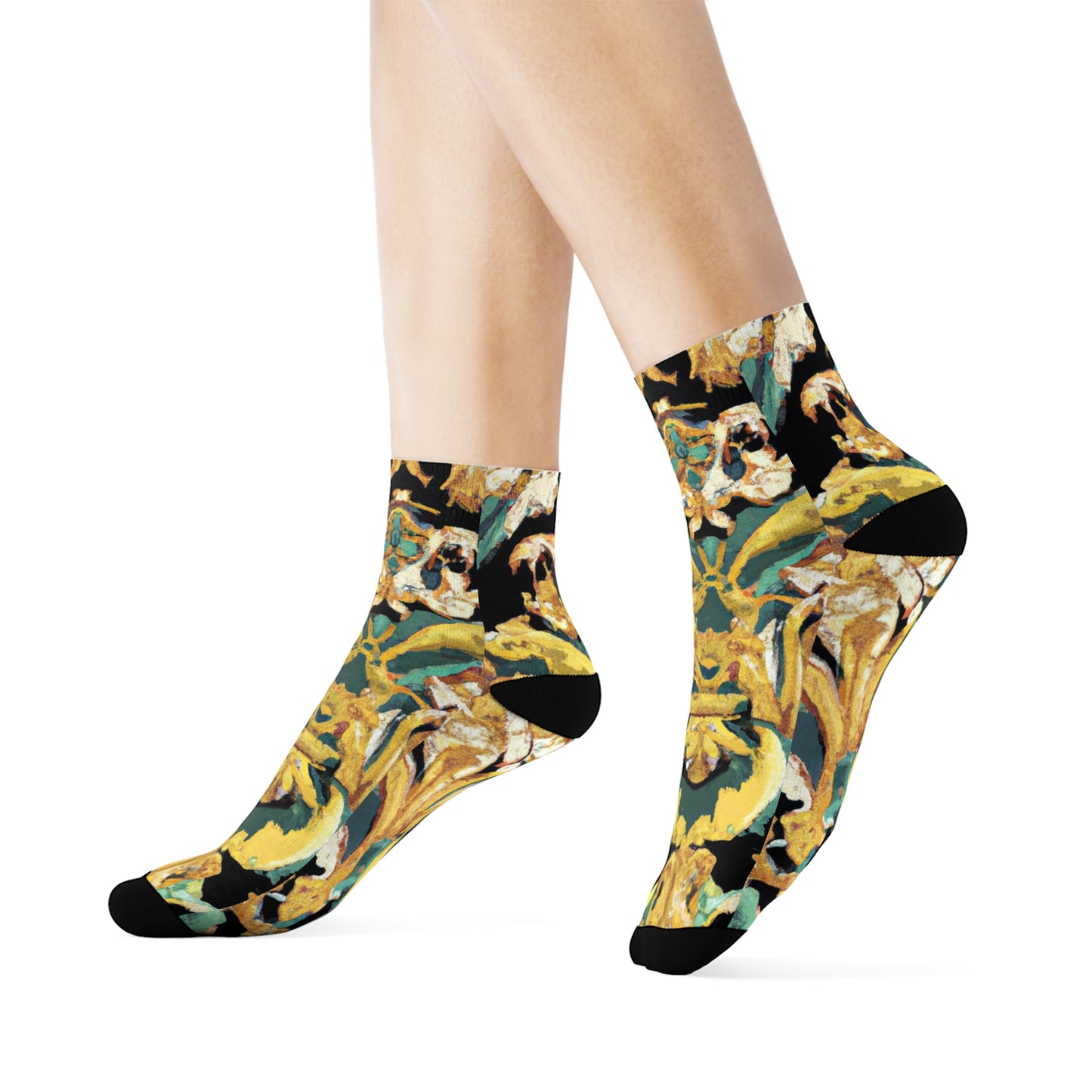 "Golden Royalty Crew Socks: Baroque-Inspired Textile with Intricate Scrolls and Florals" - Men and Women Crew Socks Combed Athletic Sports Casual Classic