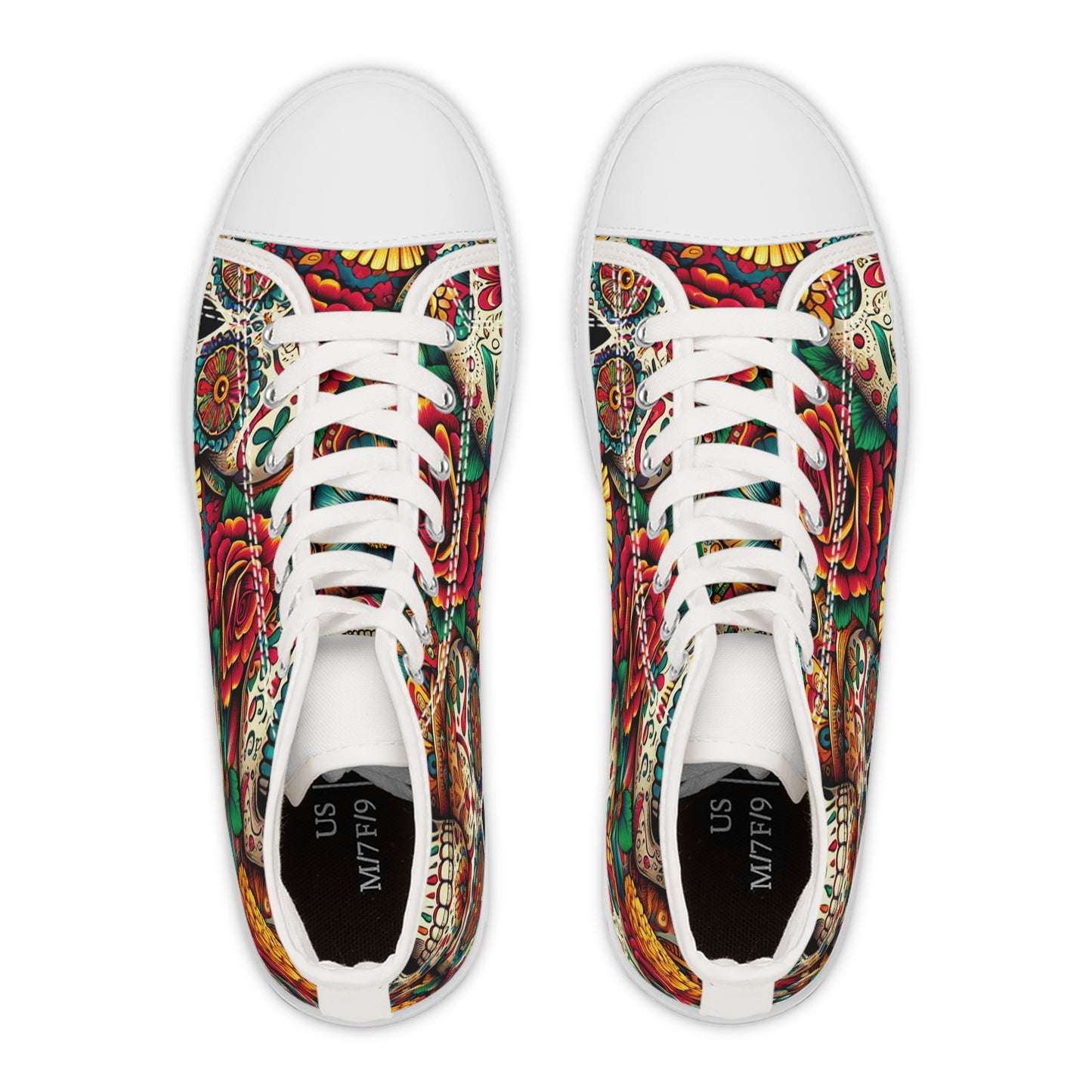 "Celebrate Life: Day of the Dead-Inspired High-Top Sneakers with Vibrant and Intricate Skull Pattern" - High Top Trainers Fashion Sneakers