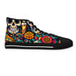 Introducing the "Fiesta Skulls" High-Top Sneaker - a celebration of vibrant Mexican art and tradition. Rock this bold and colorful footwear, inspired by the Day of the Dead festival- High Top Trainers Fashion Sneakers