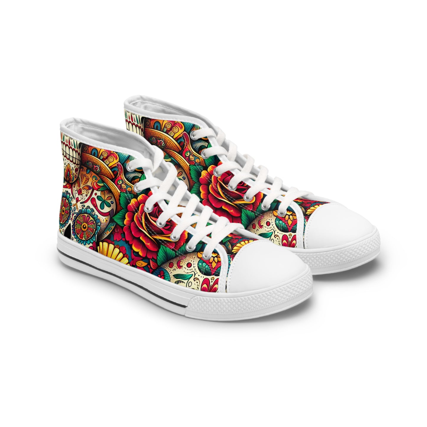 "Celebrate Life: Day of the Dead-Inspired High-Top Sneakers with Vibrant and Intricate Skull Pattern" - High Top Trainers Fashion Sneakers