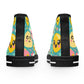 "Emoticon Couture: Whimsical High-Top Sneakers with Playful Emoji Print" - High Top Trainers Fashion Sneakers