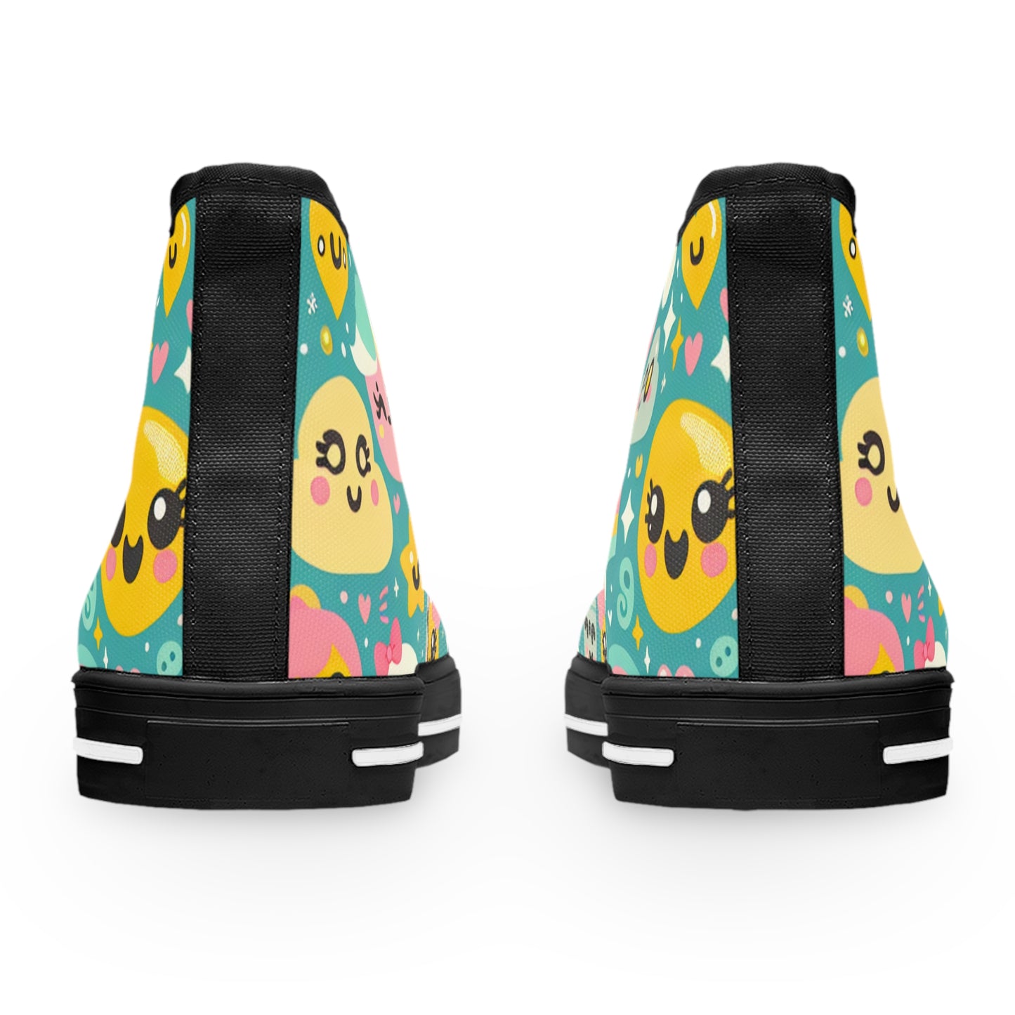 "Emoticon Couture: Whimsical High-Top Sneakers with Playful Emoji Print" - High Top Trainers Fashion Sneakers