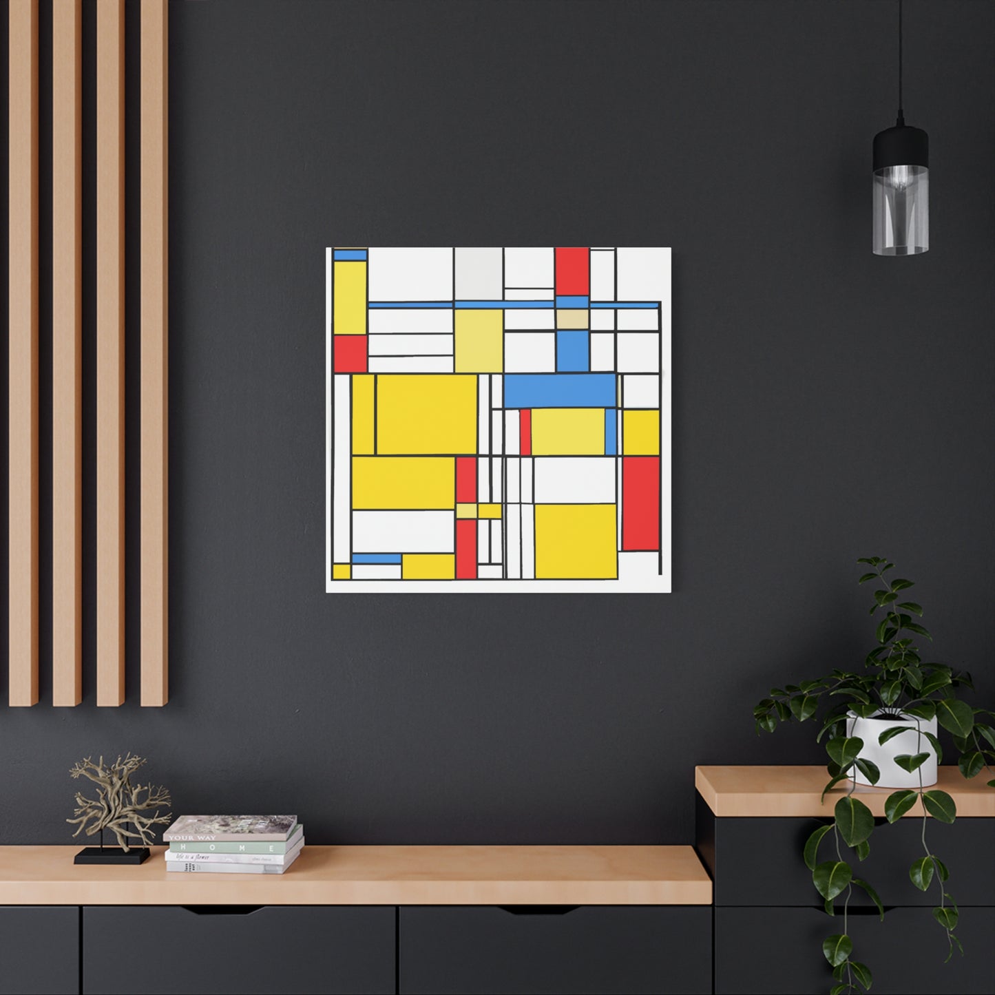 "Primary Polygonal Patterns" - Framed Canvas Print Colourful Wall Art