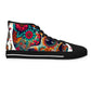 "Day of the Dead Delight: A Vibrant High-Top Sneaker adorned with Mexican-inspired Craniums, Floral Motifs, and Festive Accents. Celebrate Life and Culture- High Top Trainers Fashion Sneakers