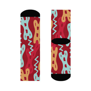 "Funky Fun Crew Socks: Revealing Haring-inspired Textile with Bold Pop Figures in Vibrant Hues!" - Men and Women Crew Socks Combed Athletic Sports Casual Classic