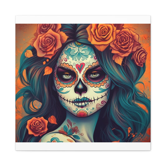 "Calavera Canvas Art" - Framed Canvas Print Colourful Wall Art