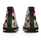 "Unleash Your Celebratory Spirit with Our Day of the Dead High-Top Sneaker: A Vibrant Fusion of Mexican Skulls and Colorful Textile Art"- High Top Trainers Fashion Sneakers