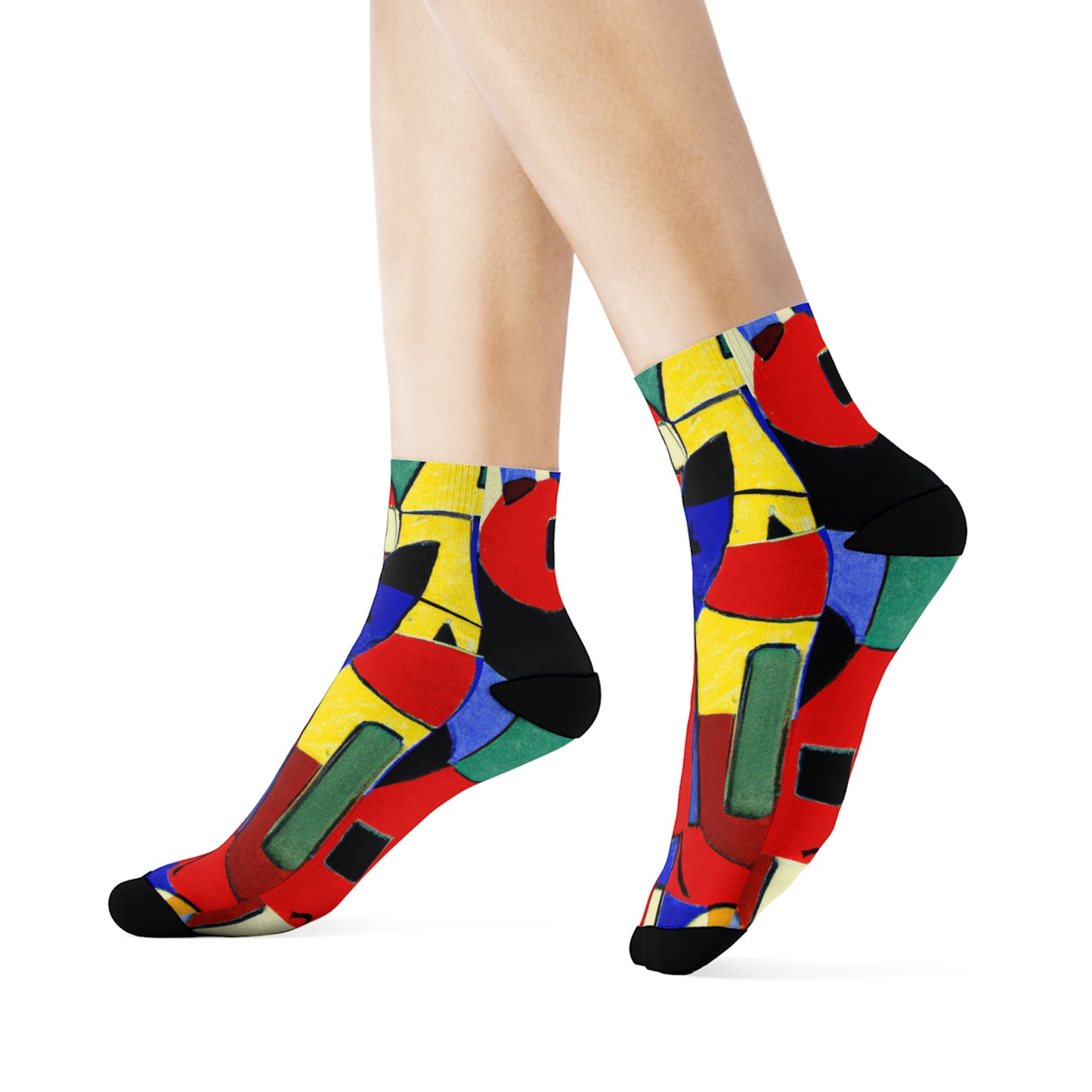 "Picasso's Prism Crew Socks: Boldly Colorful Cubism Textile Designs" - Men and Women Crew Socks Combed Athletic Sports Casual Classic