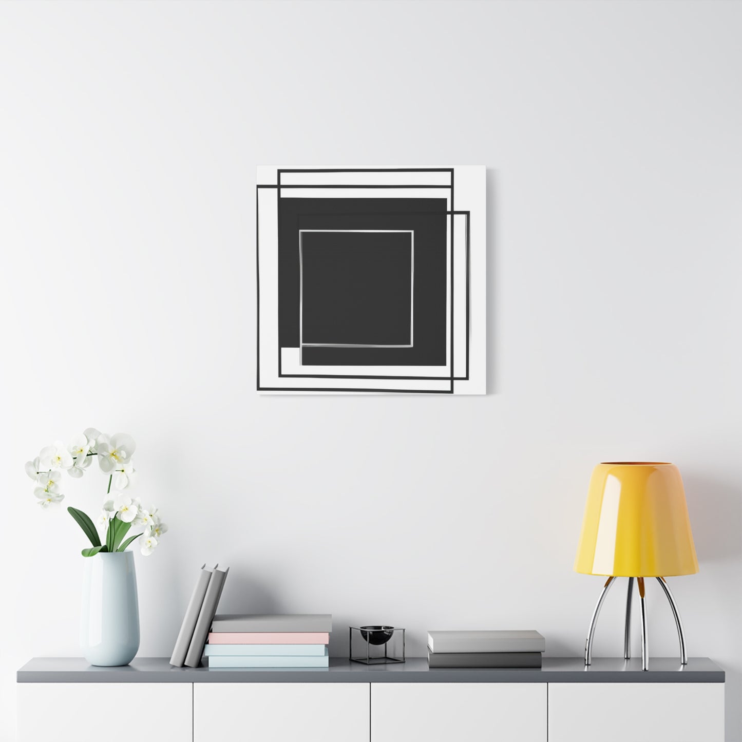 "Abstract Geometry Noire" - Framed Canvas Print Colourful Wall Art