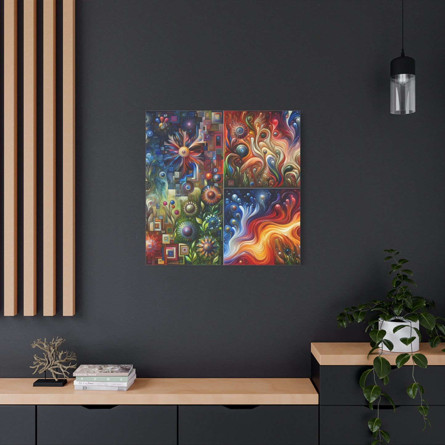 "Jewel Garden Abstract" - Framed Canvas Print Colourful Wall Art