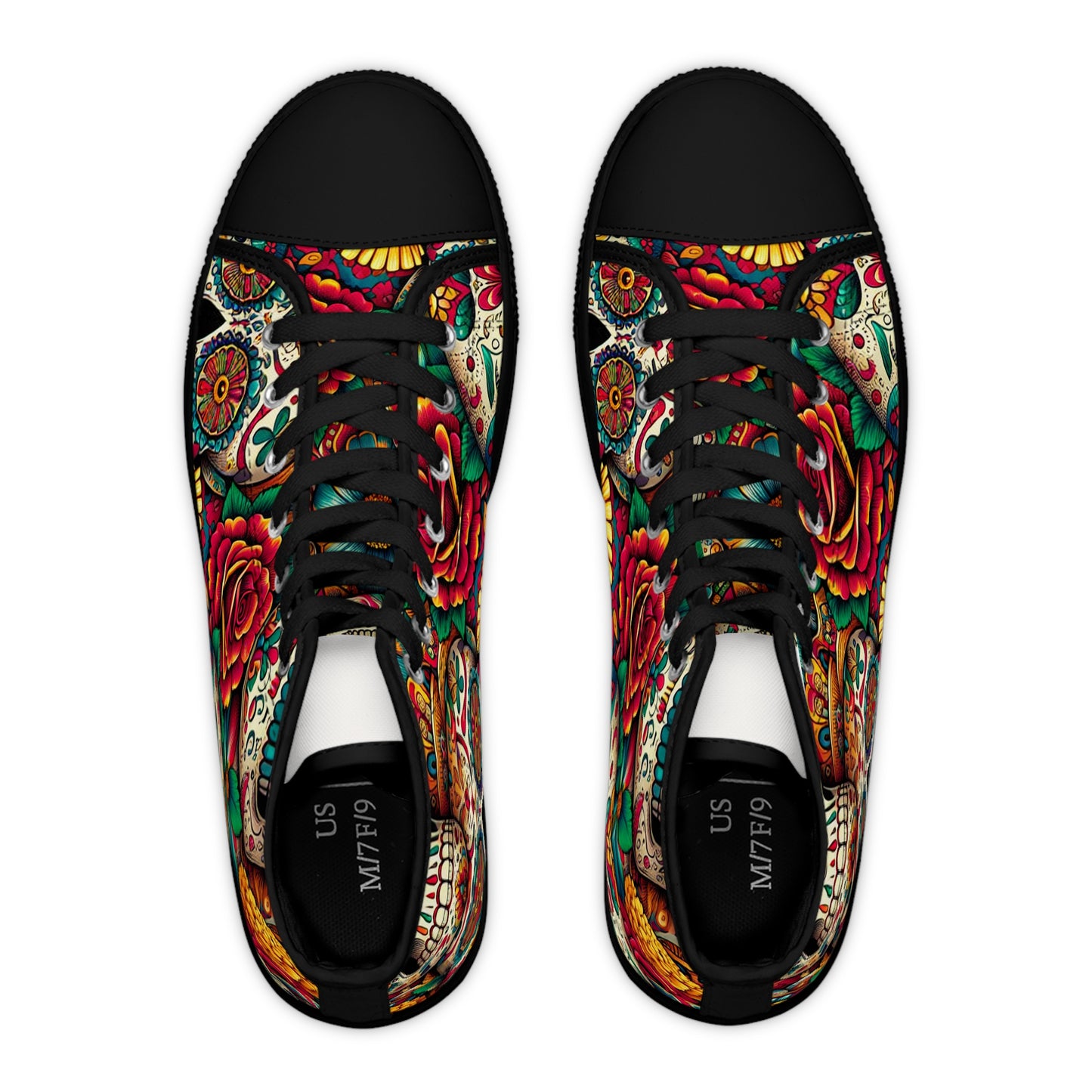 "Celebrate Life: Day of the Dead-Inspired High-Top Sneakers with Vibrant and Intricate Skull Pattern" - High Top Trainers Fashion Sneakers