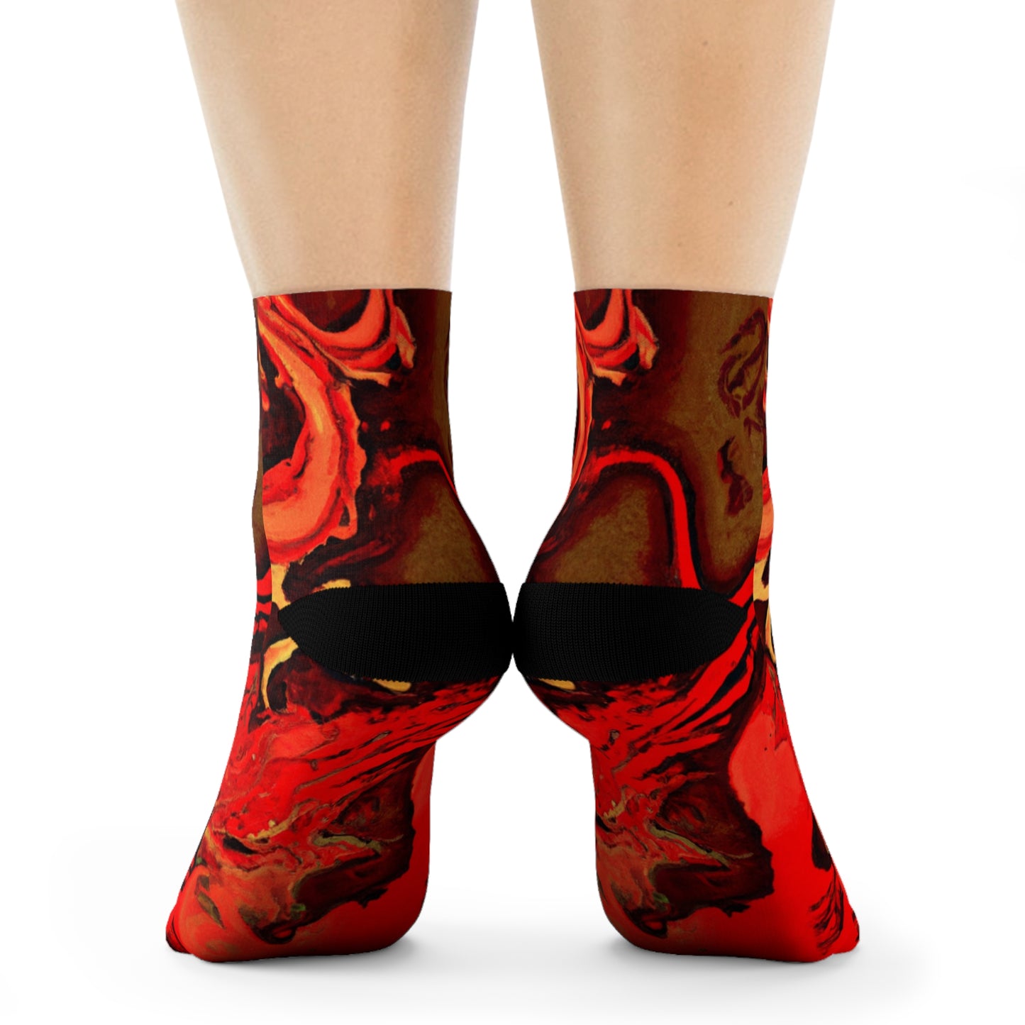 "Flourishing Firebirds: Crimson & Gold Oriental Dragon & Phoenix Crew Socks" - Men and Women Crew Socks Combed Athletic Sports Casual Classic