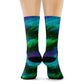 "Northern Lights Nostalgia: Emerald and Violet Arctic Crew Socks featuring Whimsical Textile Prints" - Men and Women Crew Socks Combed Athletic Sports Casual Classic