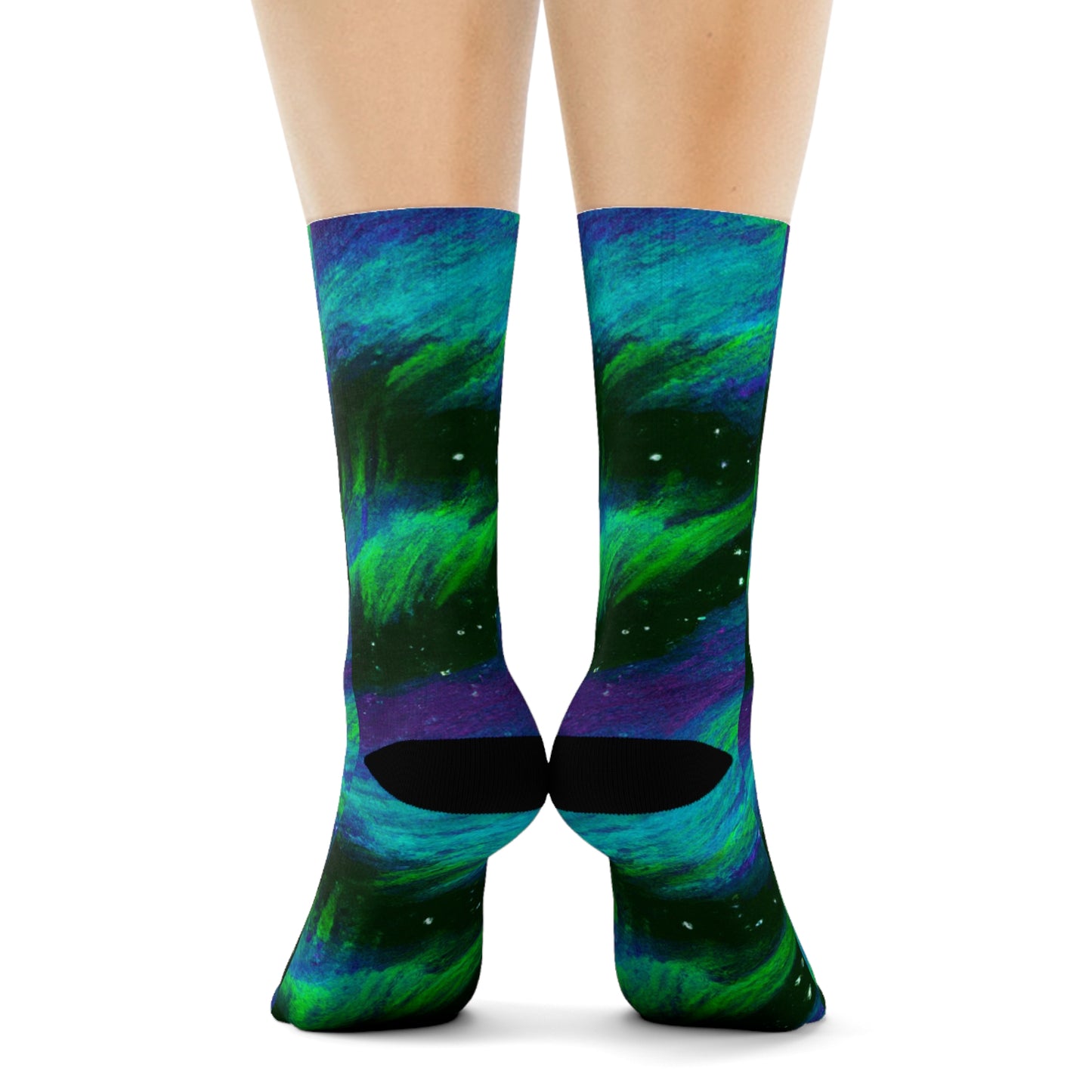 "Northern Lights Nostalgia: Emerald and Violet Arctic Crew Socks featuring Whimsical Textile Prints" - Men and Women Crew Socks Combed Athletic Sports Casual Classic