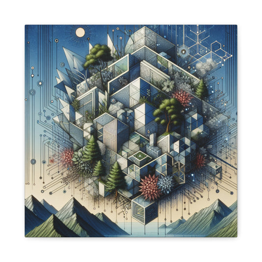 "NatureTech Fusion" - Framed Canvas Print Colourful Wall Art