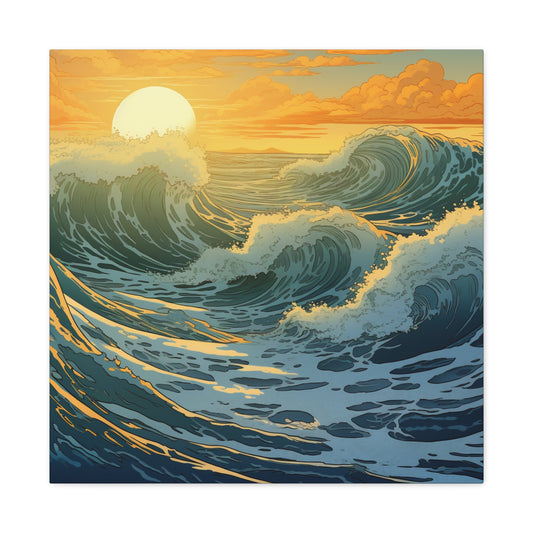 "Oceanic Wavescape" - Framed Canvas Print Colourful Wall Art