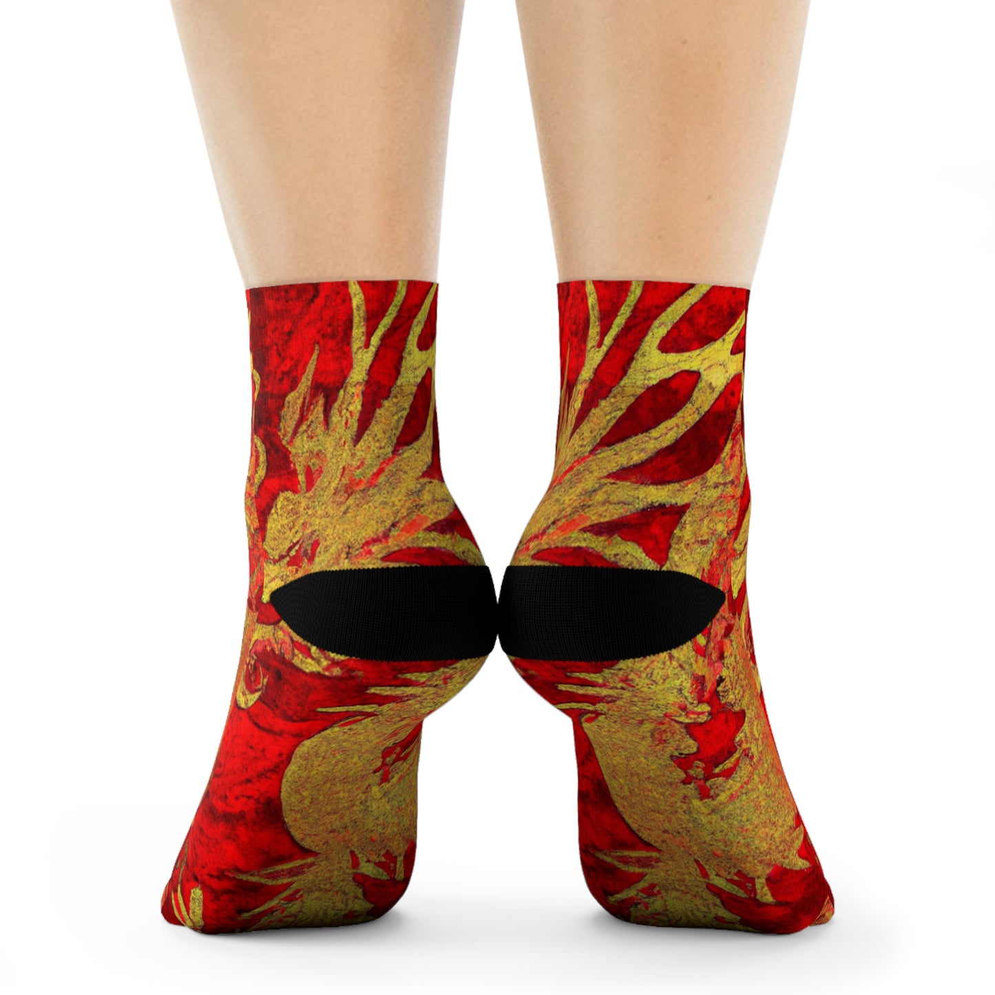 "Crimson & Gold Dragon Phoenix Crew Socks: A Fusion of Eastern Elegance and Mythical Inspiration" - Men and Women Crew Socks Combed Athletic Sports Casual Classic