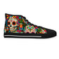 "Introducing the Día de los Muertos High Tops: A Bold and Vibrant Celebration of Life! Our eye-catching sneaker features a lively pattern of Mexican skulls adorned with intricate floral designs- High Top Trainers Fashion Sneakers