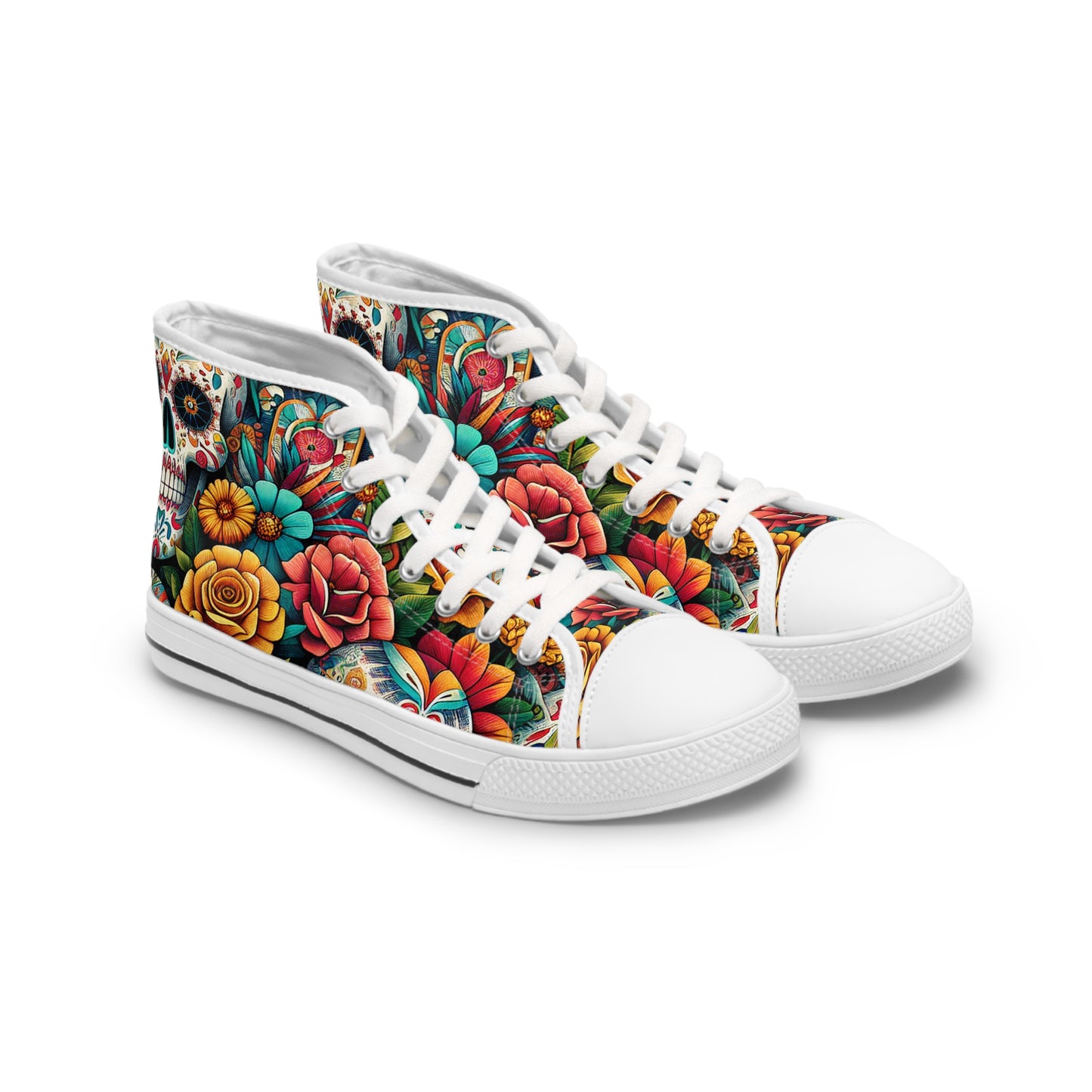 "Day of the Dead High Tops: A Vibrant and Celebratory Sneaker with Daring Skull Designs"- High Top Trainers Fashion Sneakers