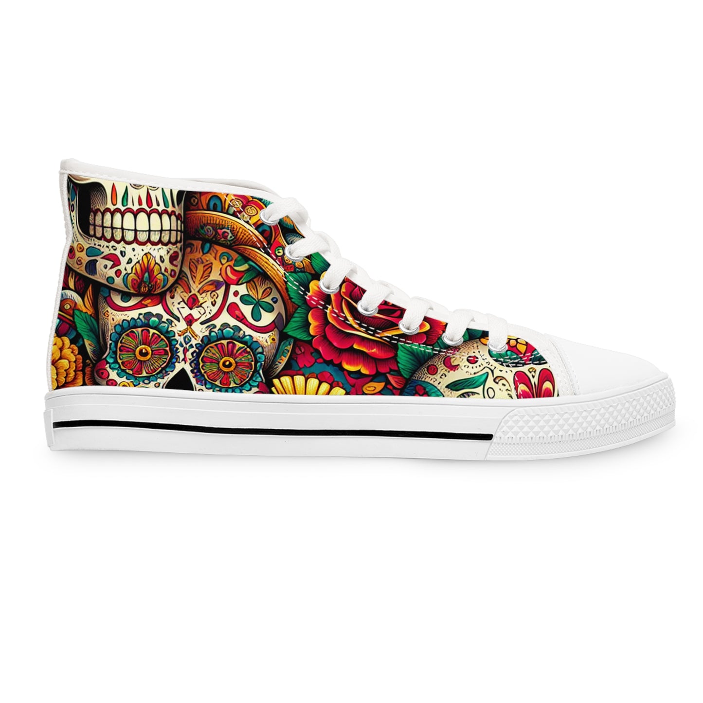 "Celebrate Life: Day of the Dead-Inspired High-Top Sneakers with Vibrant and Intricate Skull Pattern" - High Top Trainers Fashion Sneakers