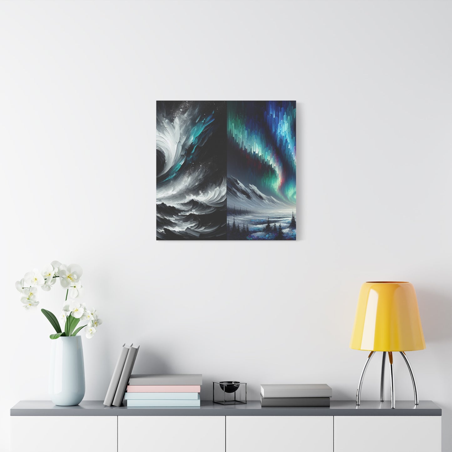 "Monochrome Aurora" - Framed Canvas Print Colourful Wall Art