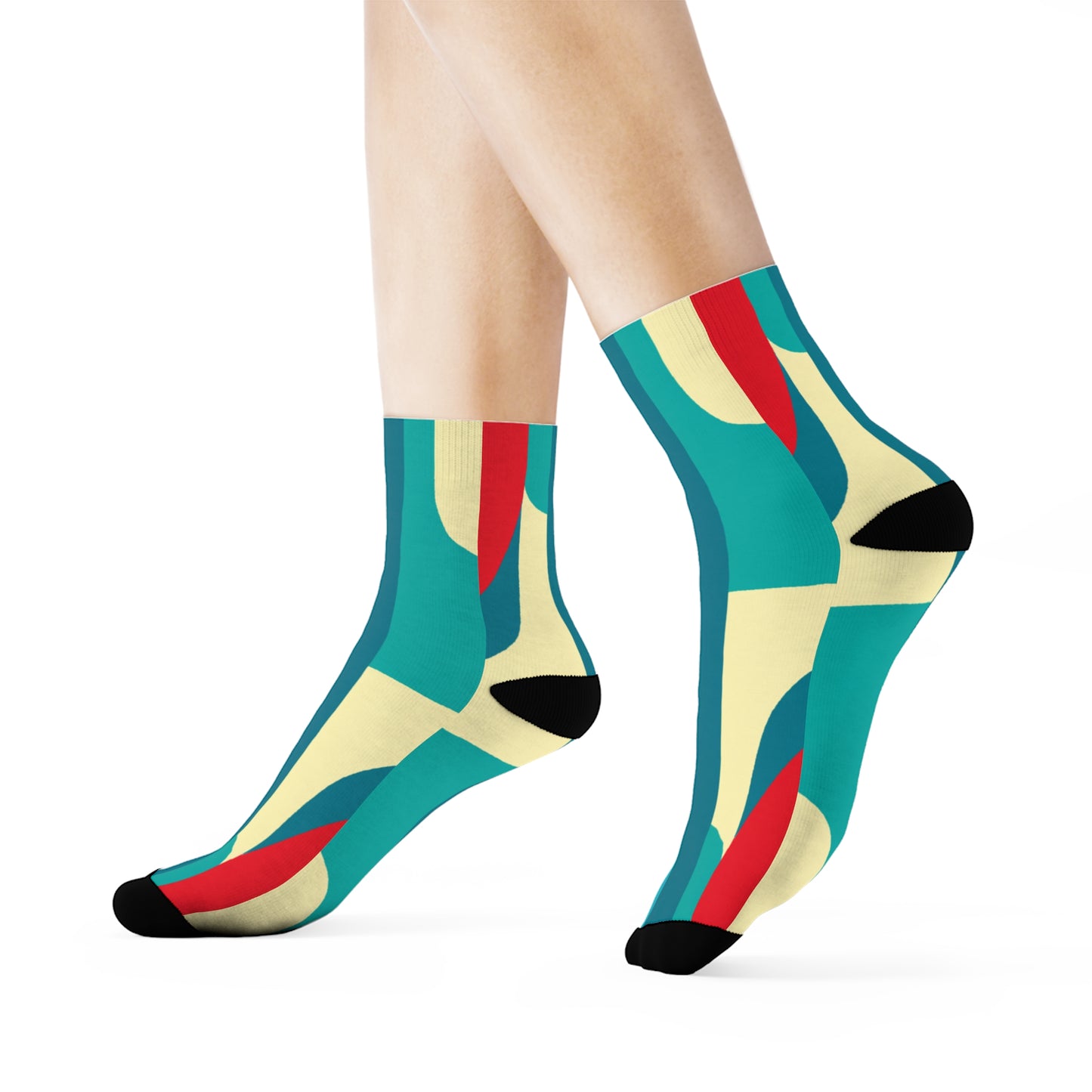 "Bauhaus Basics: Bold Geometric Crew Socks in Primary Colors" - Men and Women Crew Socks Combed Athletic Sports Casual Classic