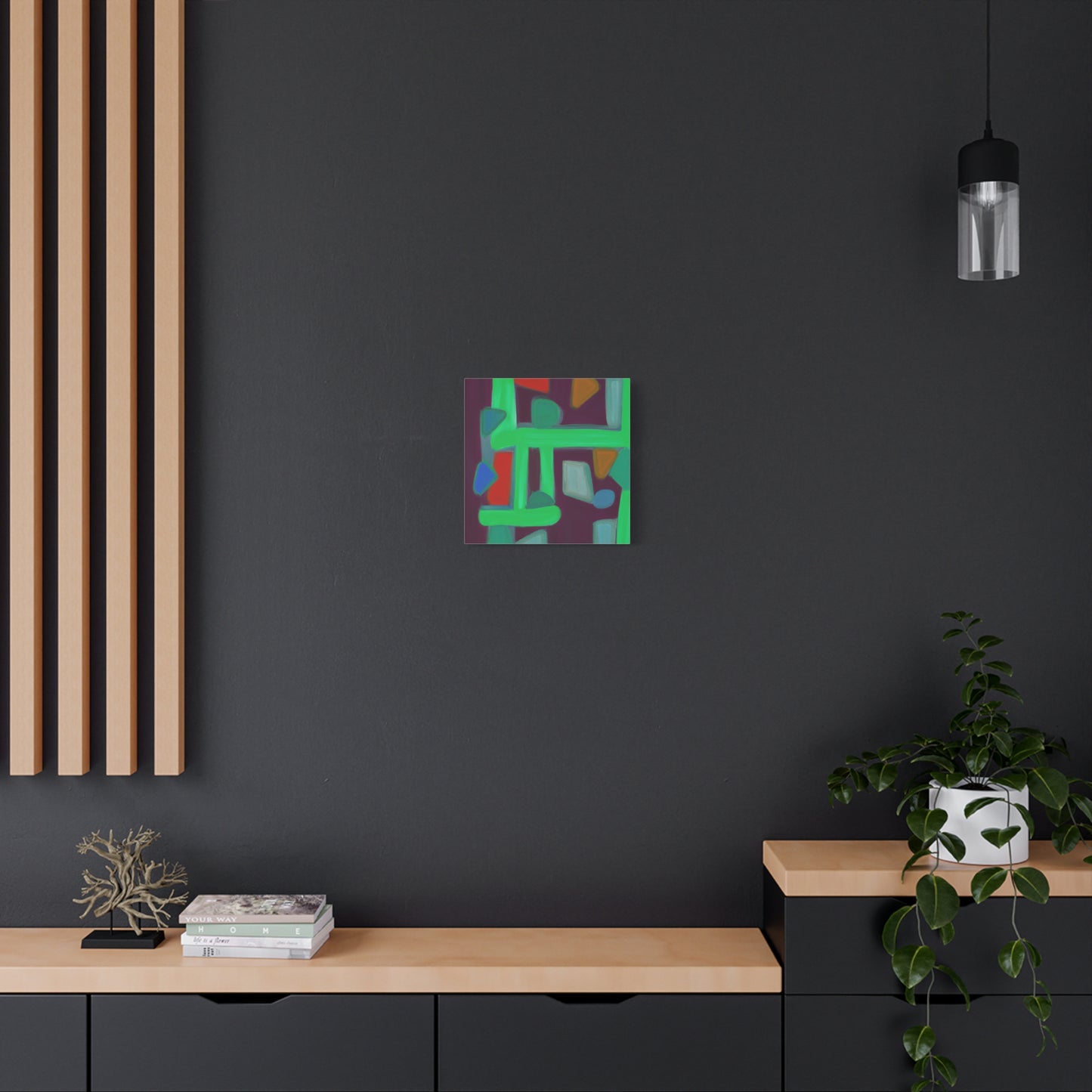 "Geometric Greenscape" - Framed Canvas Print Colourful Wall Art