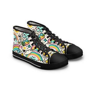 "Playful Kicks: A Charming High-Top Sneaker featuring a Whimsical Smiley Pattern" - High Top Trainers Fashion Sneakers