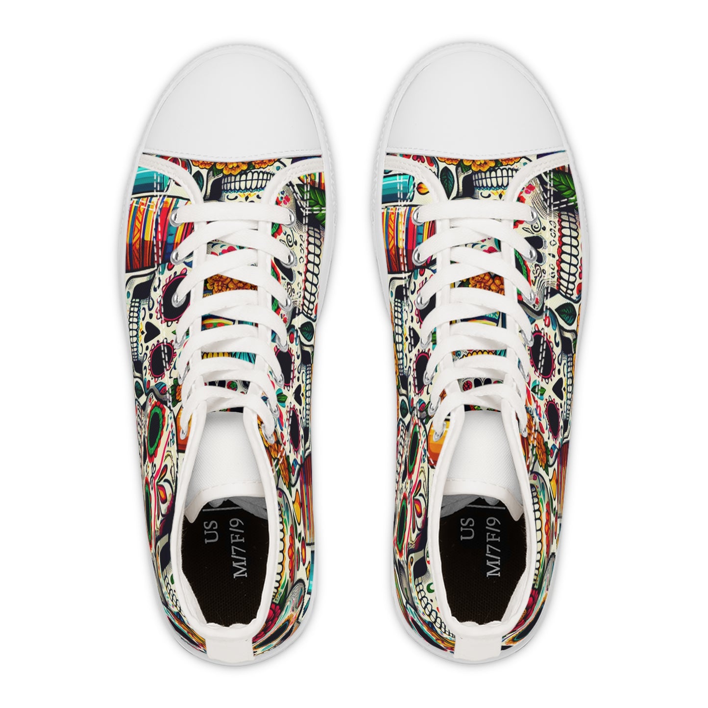 "Unleash Your Celebratory Spirit with Our Day of the Dead High-Top Sneaker: A Vibrant Fusion of Mexican Skulls and Colorful Textile Art"- High Top Trainers Fashion Sneakers