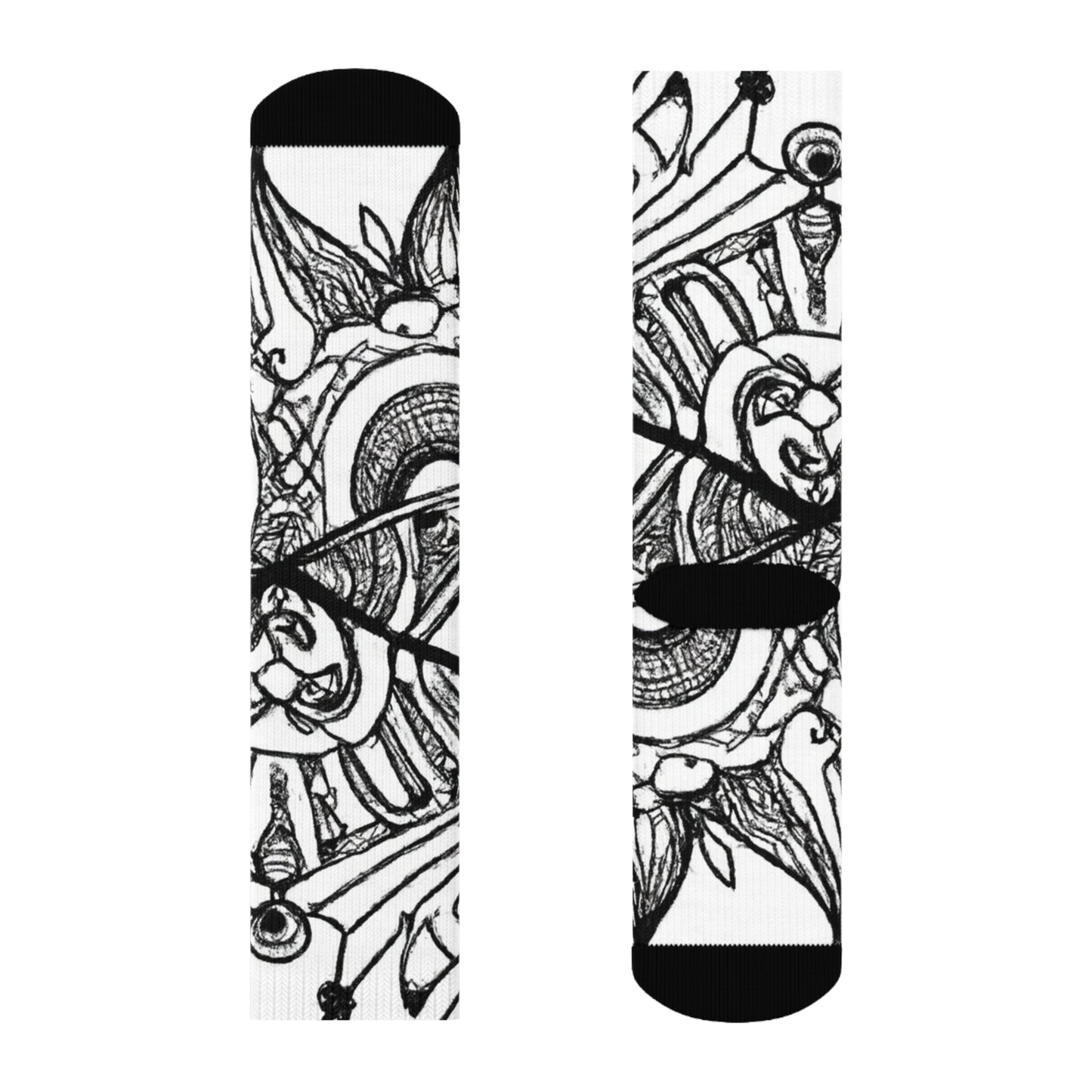 "Monochrome Zen Crew Socks: Tribal Zentangle Textile Doodles for Funky Feet" - Men and Women Crew Socks Combed Athletic Sports Casual Classic