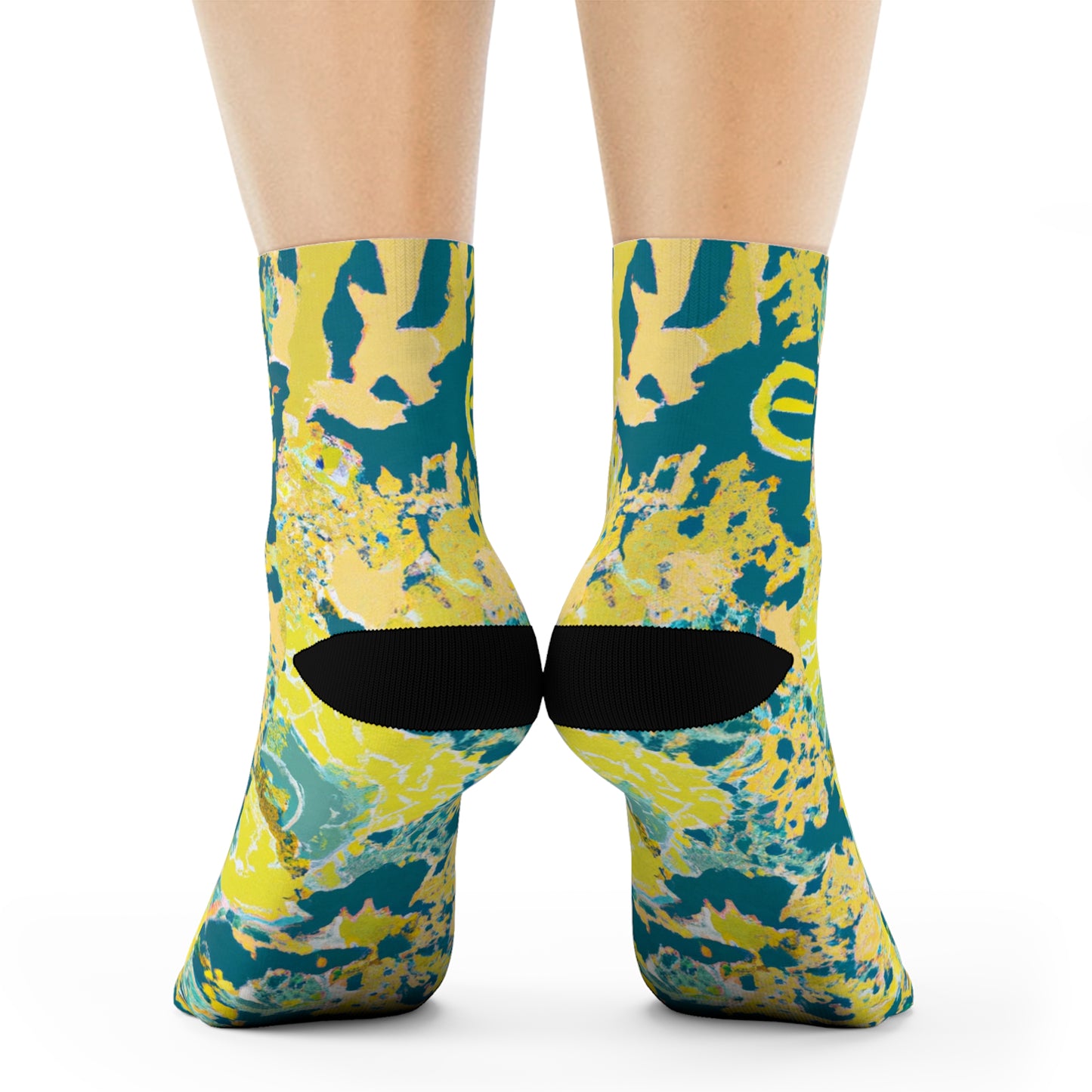 "Reef Odyssey: Bold Blue and Coral Crew Socks with Oceanic Textile Patterns" - Men and Women Crew Socks Combed Athletic Sports Casual Classic