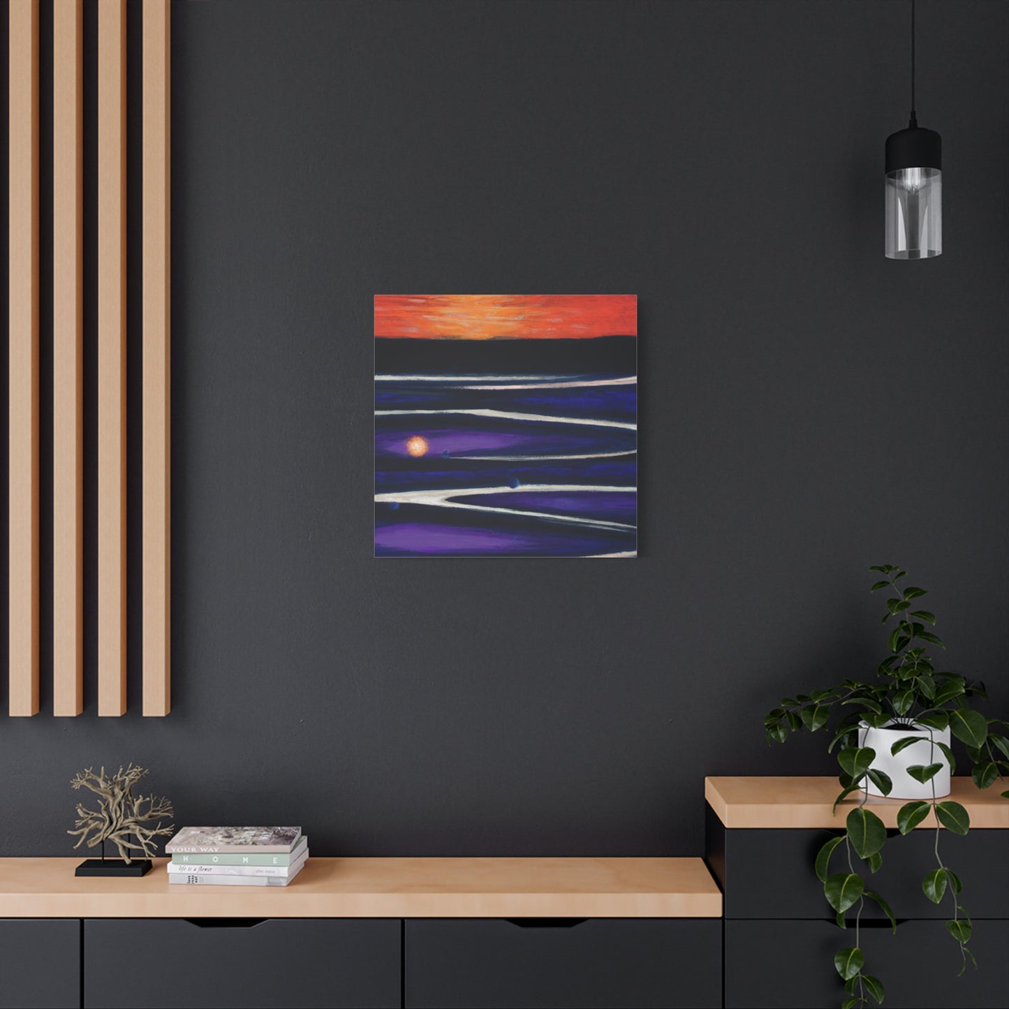 "Oceanic Geometry Sunset" - Framed Canvas Print Colourful Wall Art