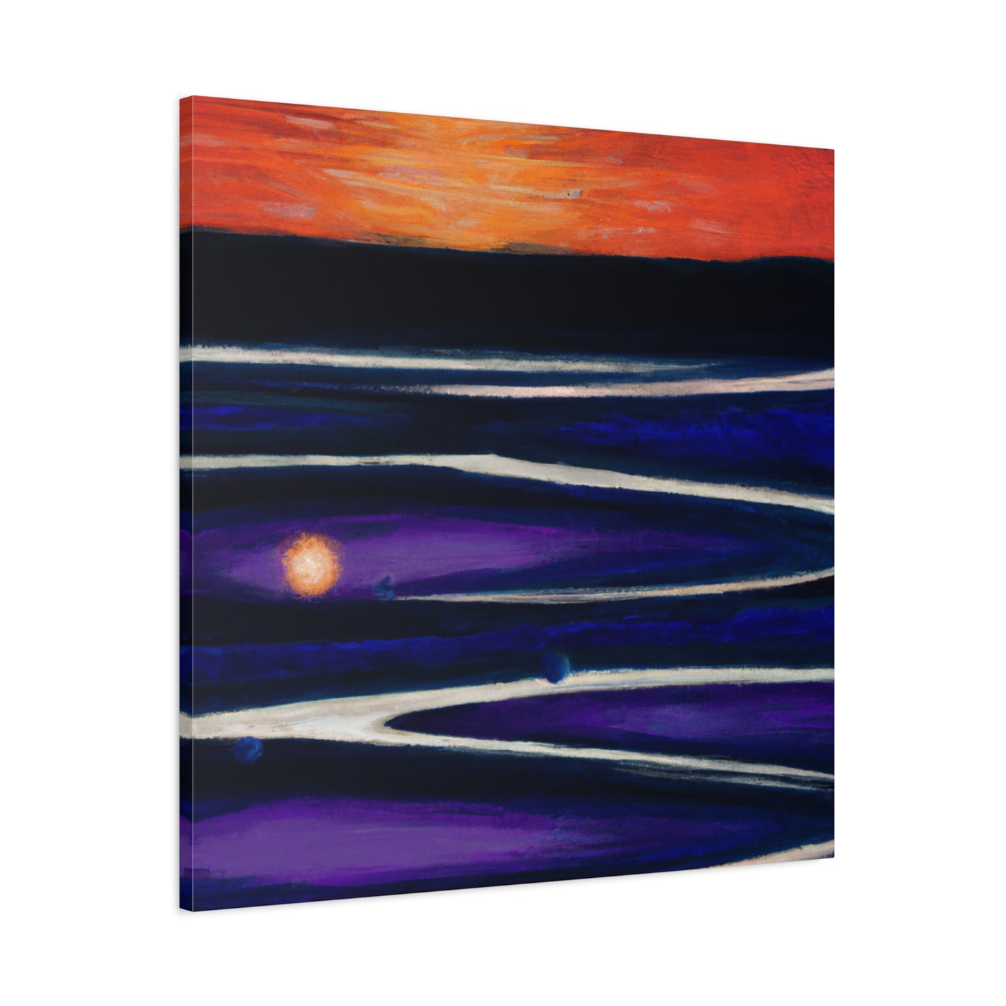 "Oceanic Geometry Sunset" - Framed Canvas Print Colourful Wall Art