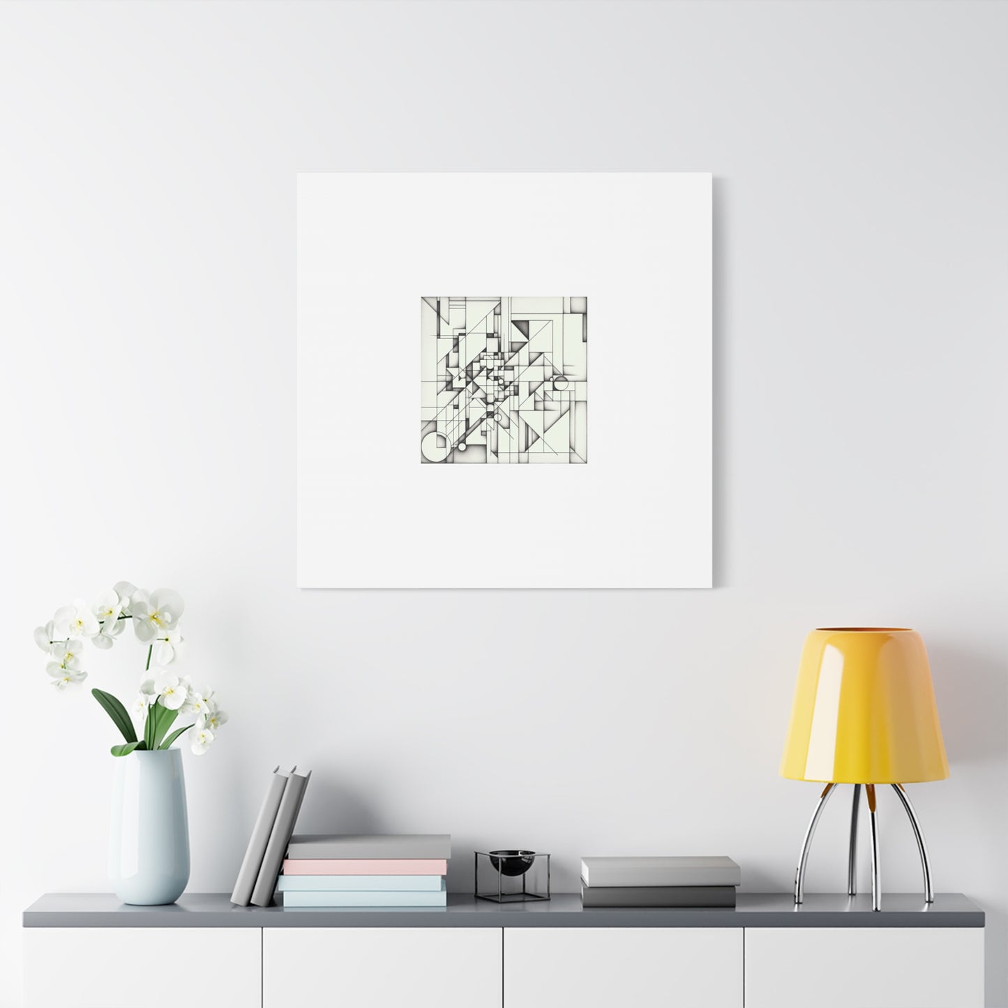 "Monochromatic Geometry" - Framed Canvas Print Colourful Wall Art
