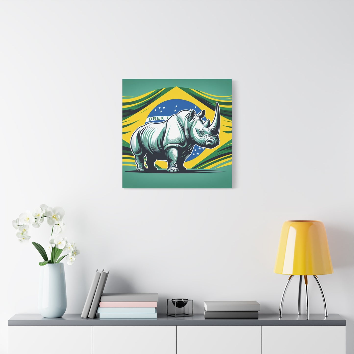 "Rinoceronte Brazil" - Framed Canvas Print Colourful Wall Art