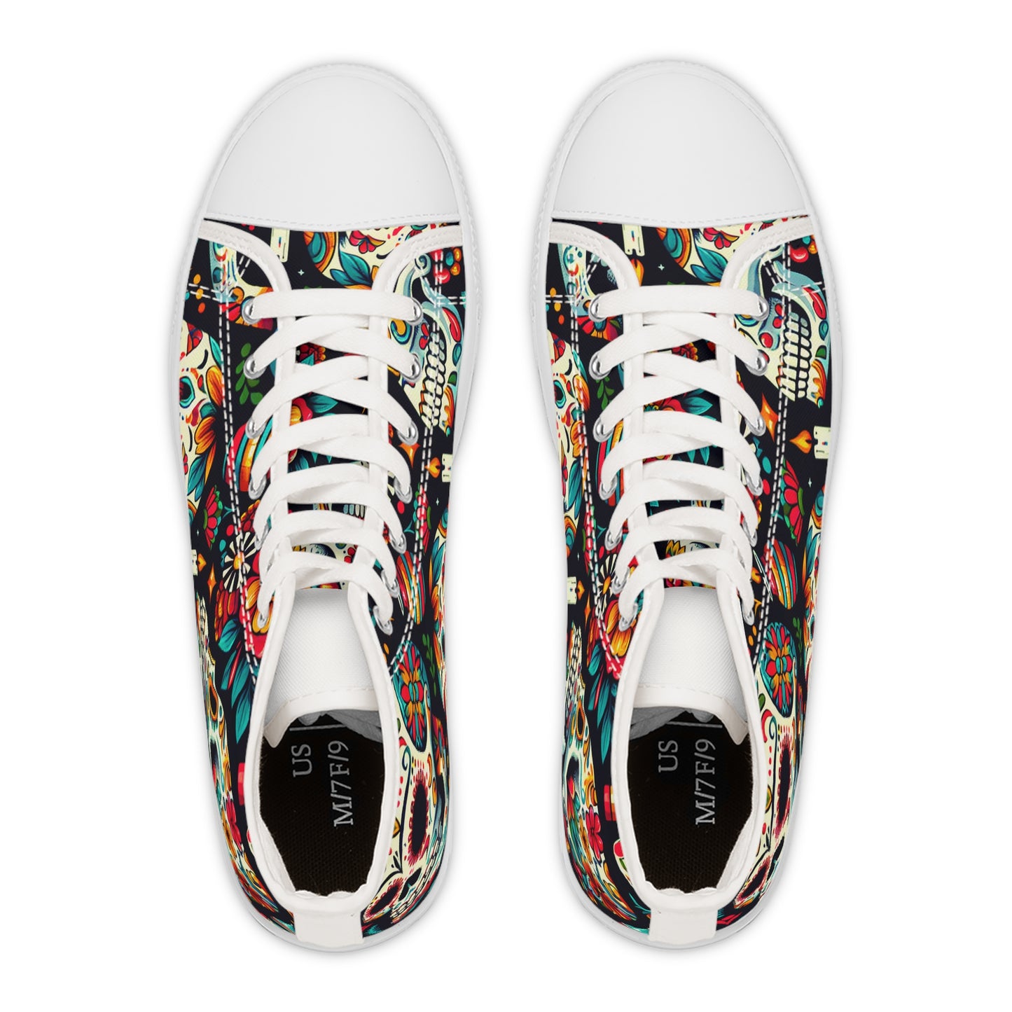 "Introducing the "Dia de los Muertos" High-Top Sneaker: Vibrant and Bold Celebratory Skulls Meet Classic Mexican Artistry. Step into the colorful traditions and vibrant energy- High Top Trainers Fashion Sneakers