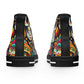 Introducing the "Fiesta Skulls" High-Top Sneaker - a celebration of vibrant Mexican art and tradition. Rock this bold and colorful footwear, inspired by the Day of the Dead festival- High Top Trainers Fashion Sneakers