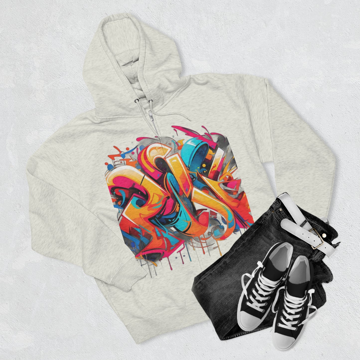 "Graffiti Chic Hoodie" - Hoodies Zip Up Long Sleeve Fleece Sweatshirts Hoodies