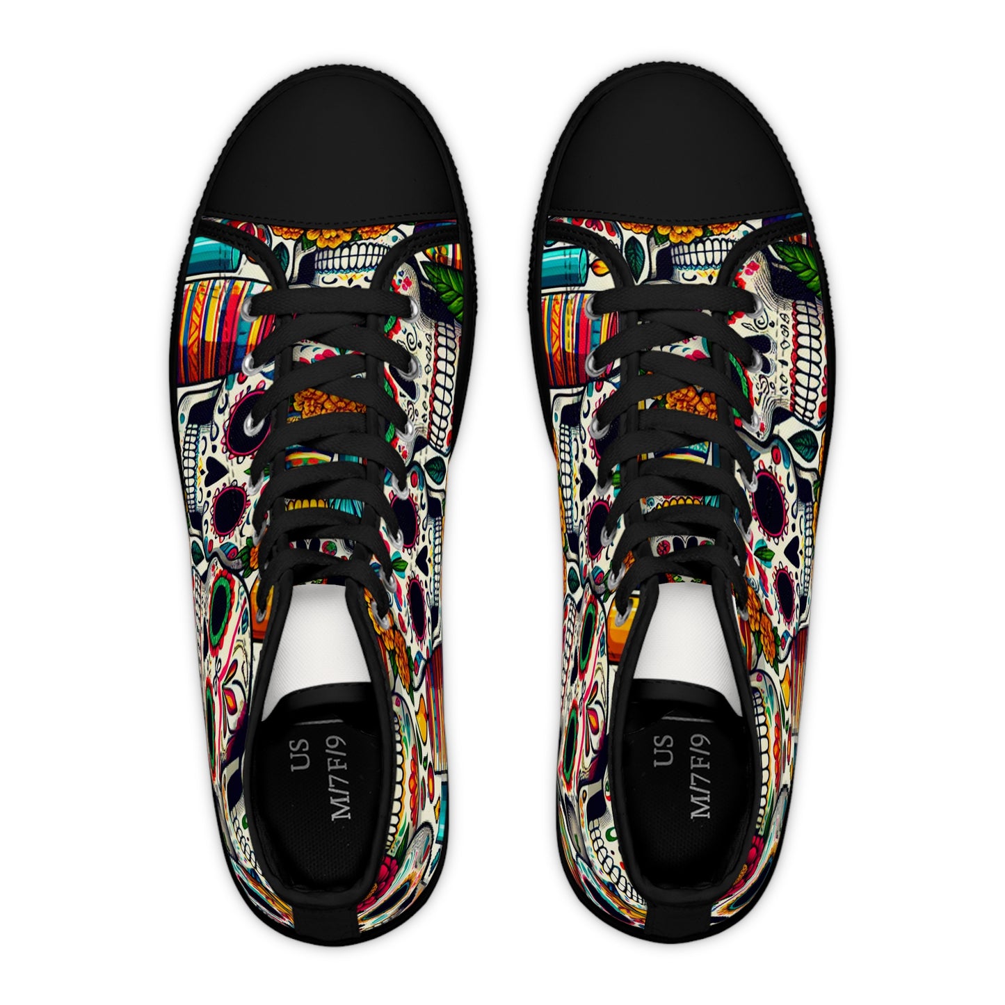 "Unleash Your Celebratory Spirit with Our Day of the Dead High-Top Sneaker: A Vibrant Fusion of Mexican Skulls and Colorful Textile Art"- High Top Trainers Fashion Sneakers