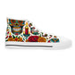 "Calavera Classics: A Colorful High-Top Sneaker Inspired by Day of the Dead Skulls and Traditional Textile Designs"- High Top Trainers Fashion Sneakers