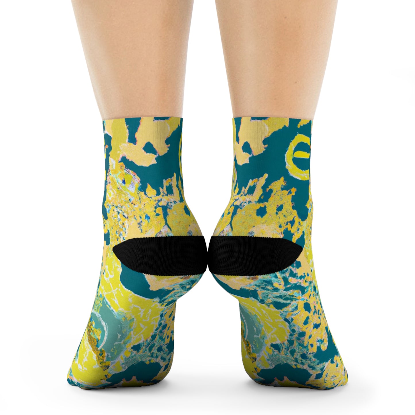 "Reef Odyssey: Bold Blue and Coral Crew Socks with Oceanic Textile Patterns" - Men and Women Crew Socks Combed Athletic Sports Casual Classic