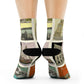 "Global Adventures Crew Socks: Vintage Postcard Textile with Landmark Inspirations from Around the World" - Men and Women Crew Socks Combed Athletic Sports Casual Classic