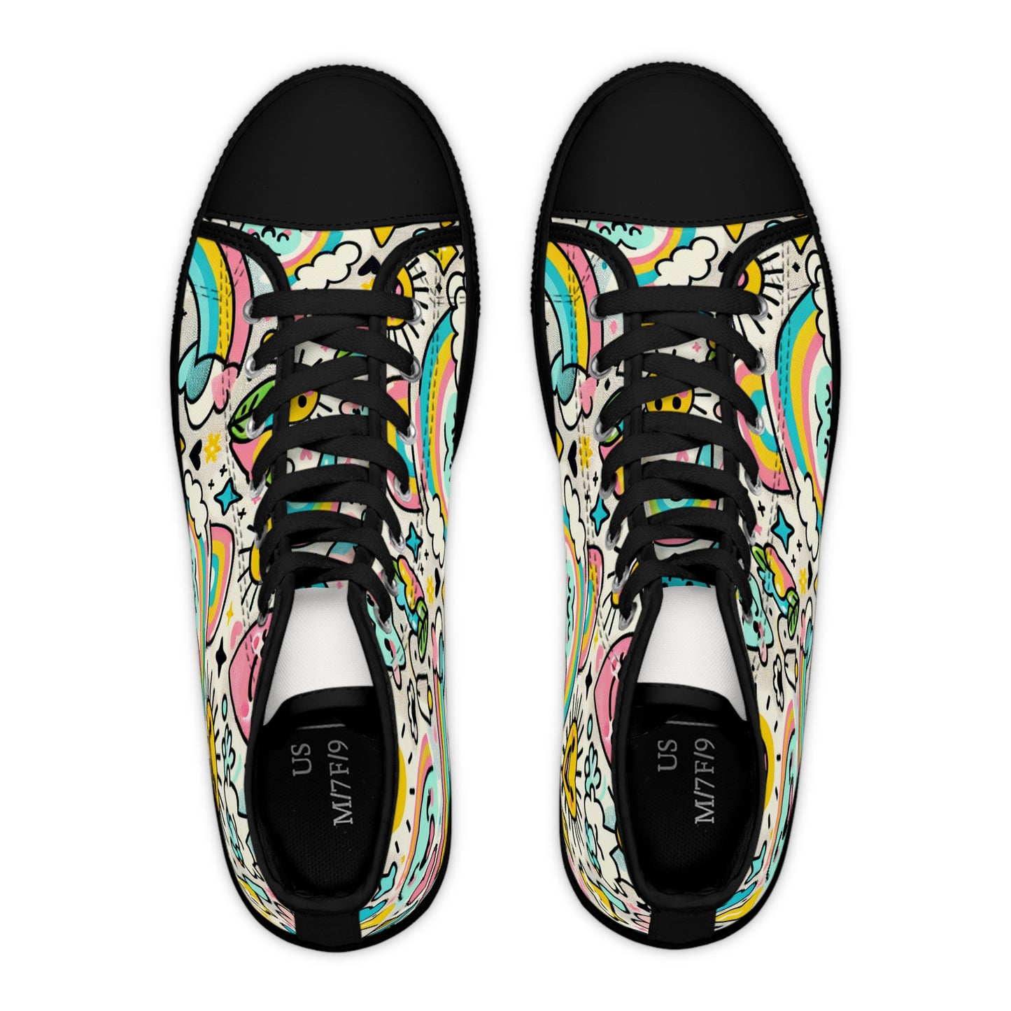 "Playful Kicks: A Charming High-Top Sneaker featuring a Whimsical Smiley Pattern" - High Top Trainers Fashion Sneakers