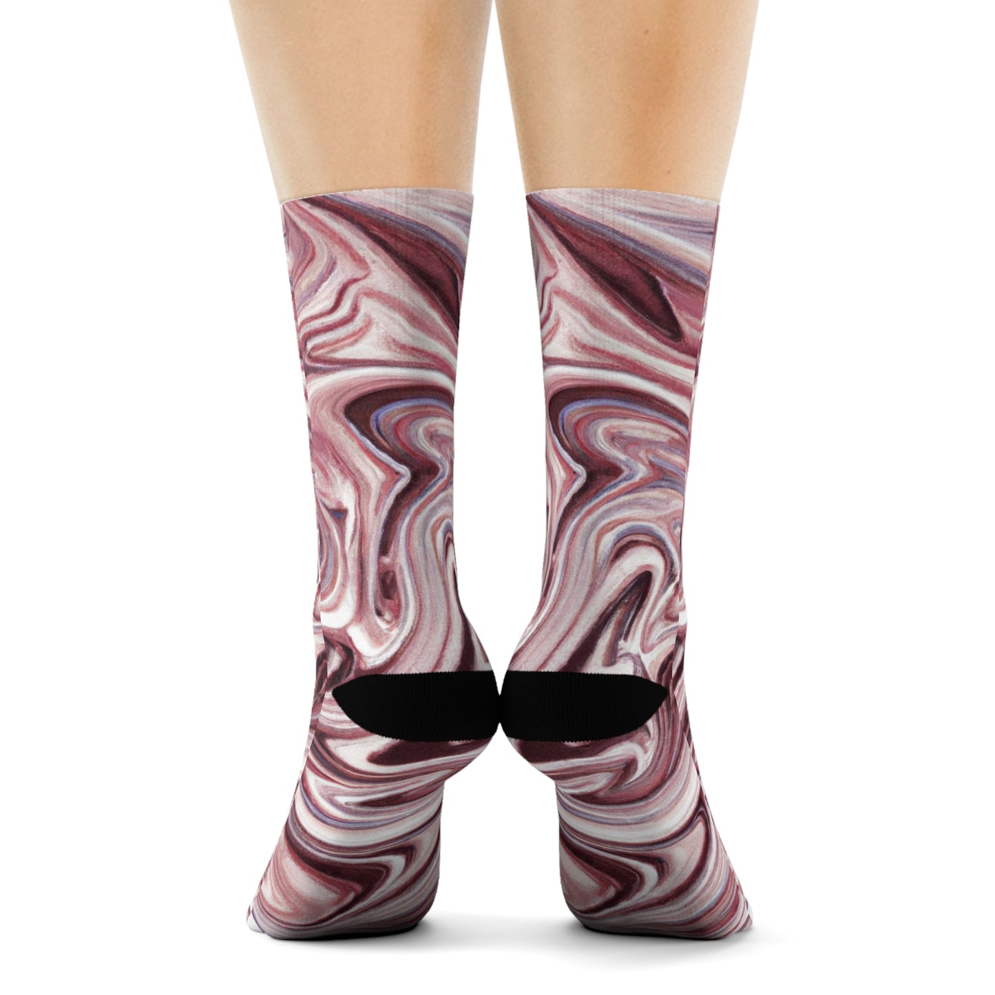 "Rose Gold Rush: Premium Marble Swirl Crew Socks in Chic White and Metallic Rose Gold" - Men and Women Crew Socks Combed Athletic Sports Casual Classic