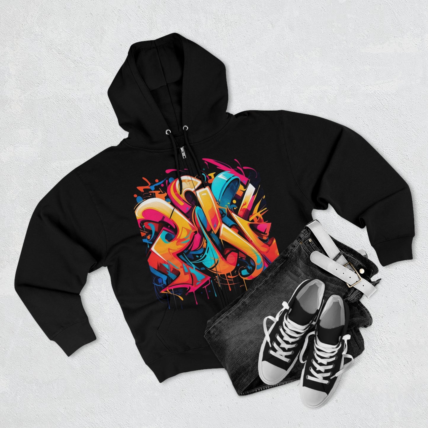 "Graffiti Chic Hoodie" - Hoodies Zip Up Long Sleeve Fleece Sweatshirts Hoodies