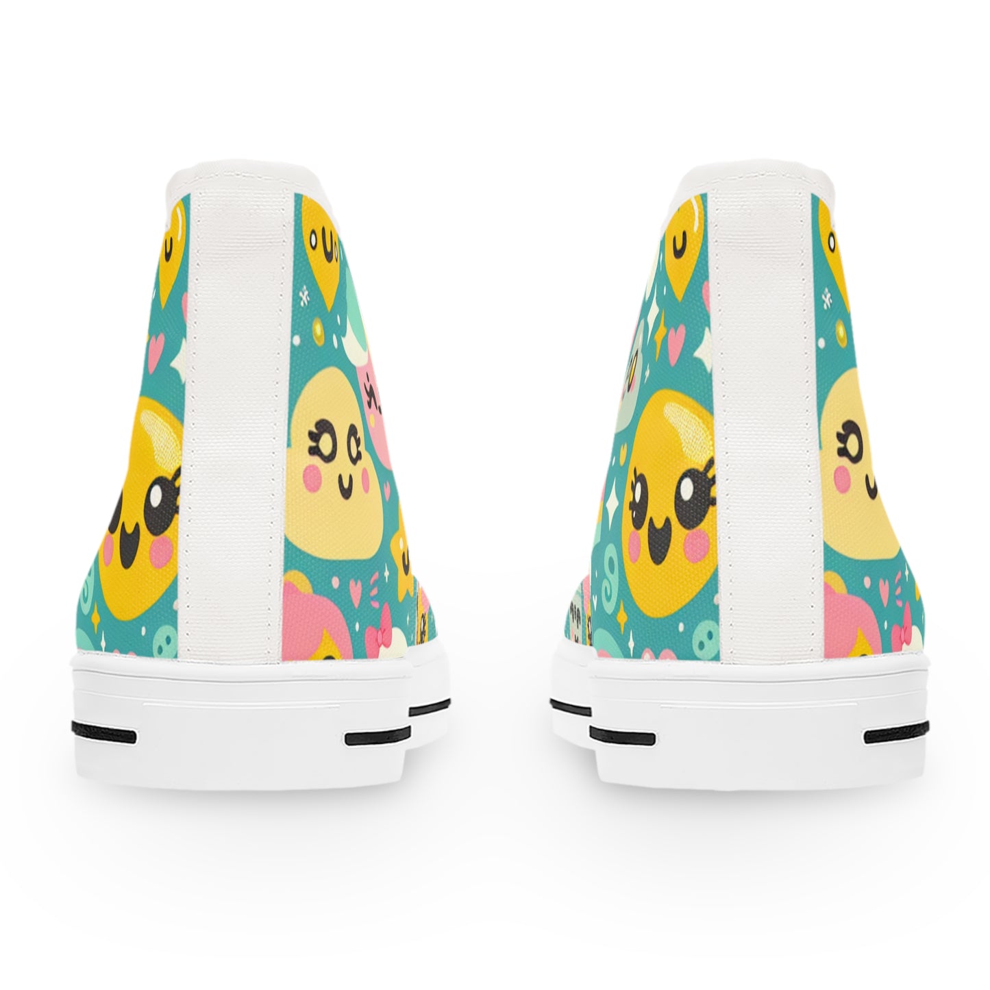 "Emoticon Couture: Whimsical High-Top Sneakers with Playful Emoji Print" - High Top Trainers Fashion Sneakers