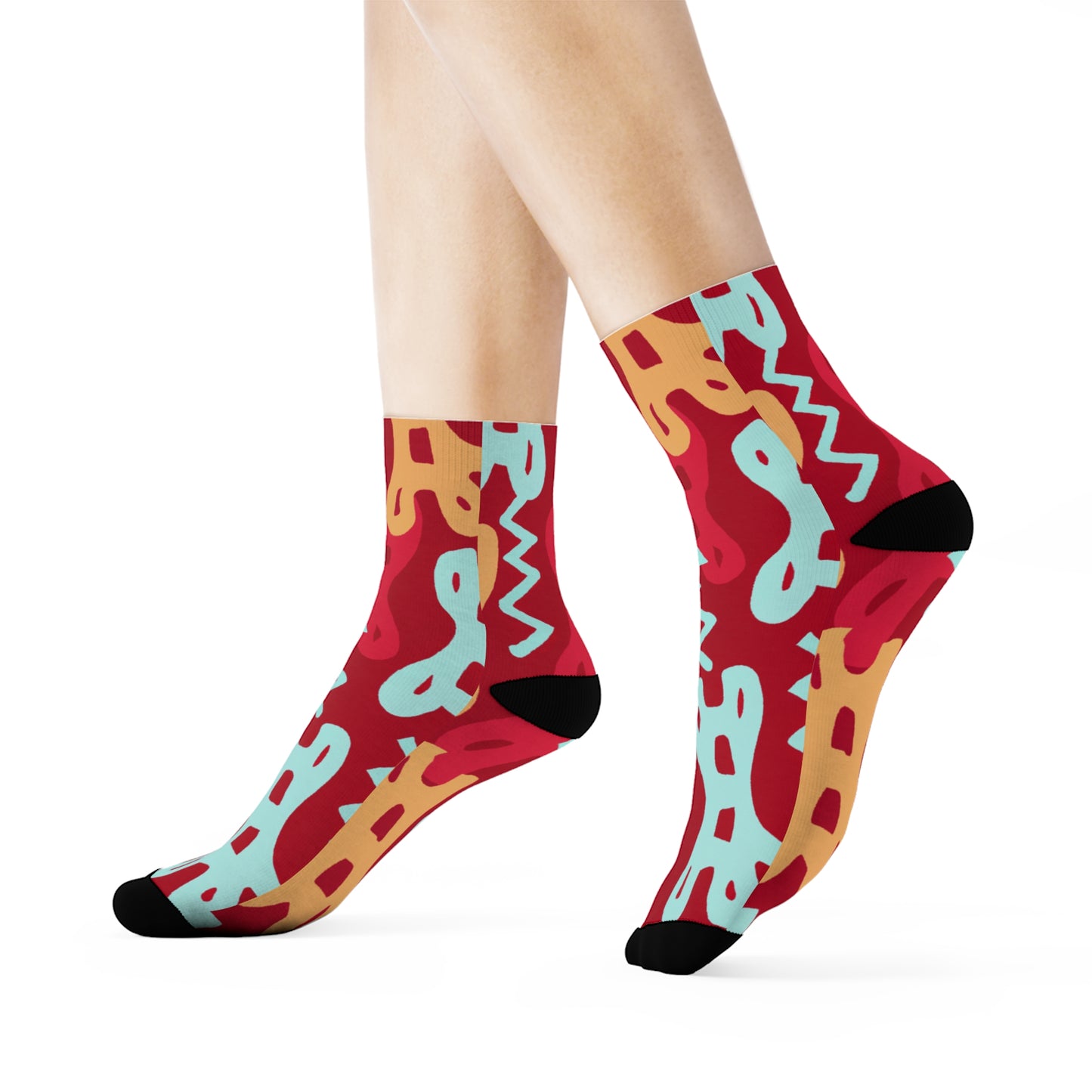 "Funky Fun Crew Socks: Revealing Haring-inspired Textile with Bold Pop Figures in Vibrant Hues!" - Men and Women Crew Socks Combed Athletic Sports Casual Classic